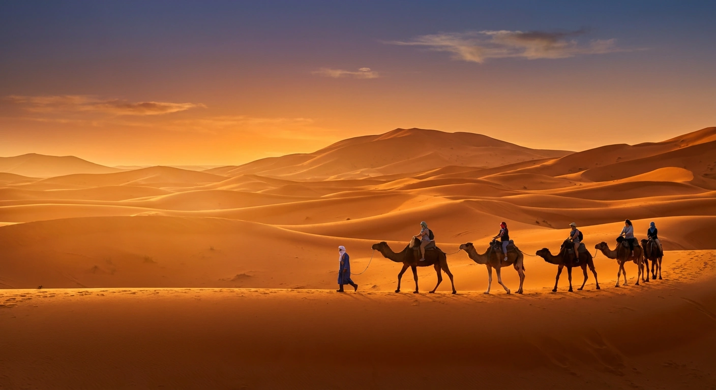 Paseo en camello durante la excursión de 3 días a Merzouga desde Marrakech.