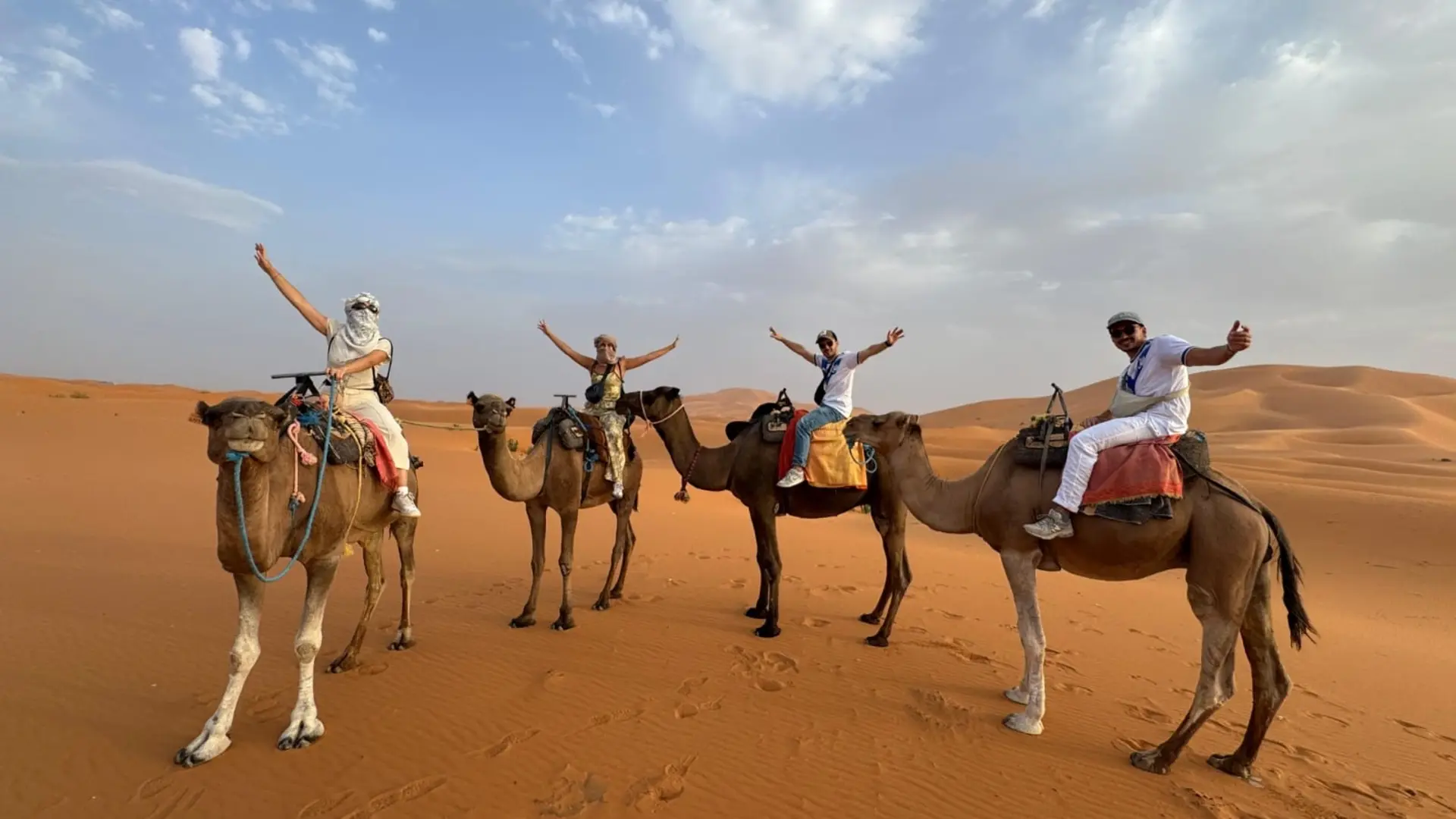 Tour de 2 días desde Fez a Marrakech por el desierto de Merzouga, camellos en las dunas de Erg Chebbi